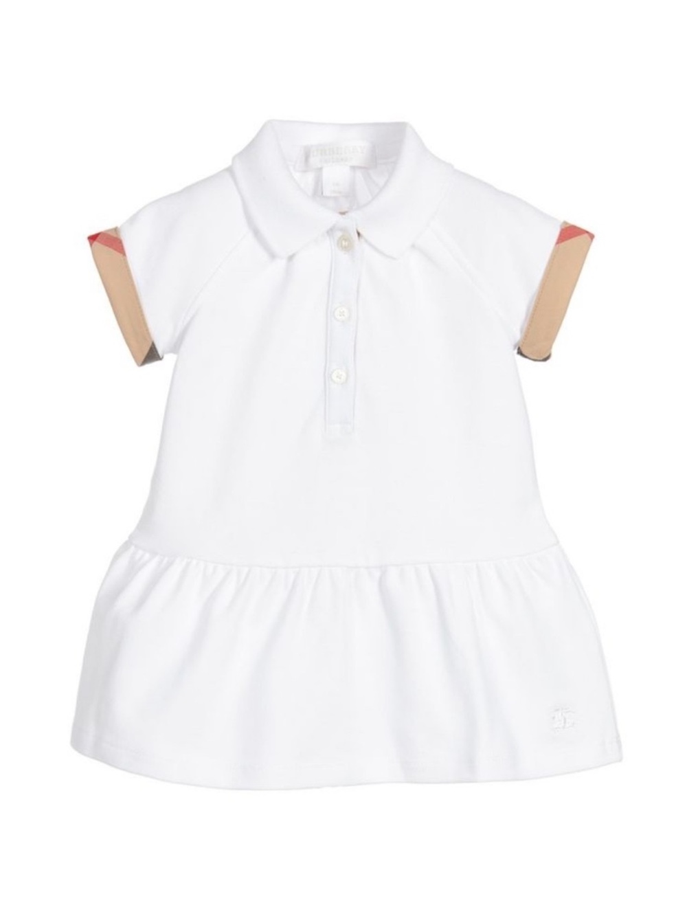 Burberry Girl’s White Polo Dress with Beige Check Trim- 12 months